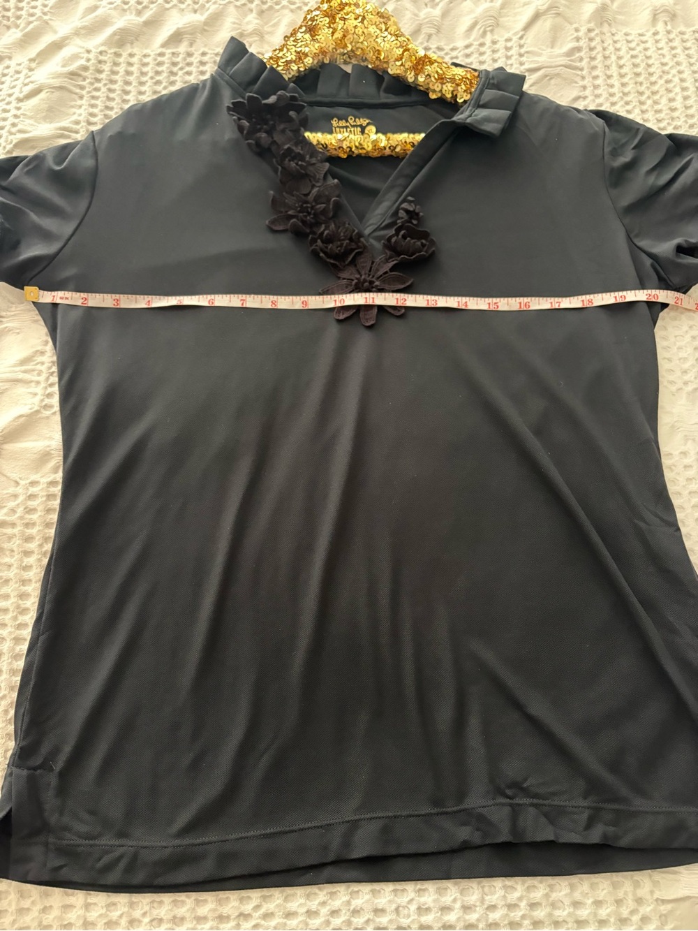 Lilly Pulitzer Luxletic Frida Flower Black Golf Polo Shirt XL - Picture 6 of 8